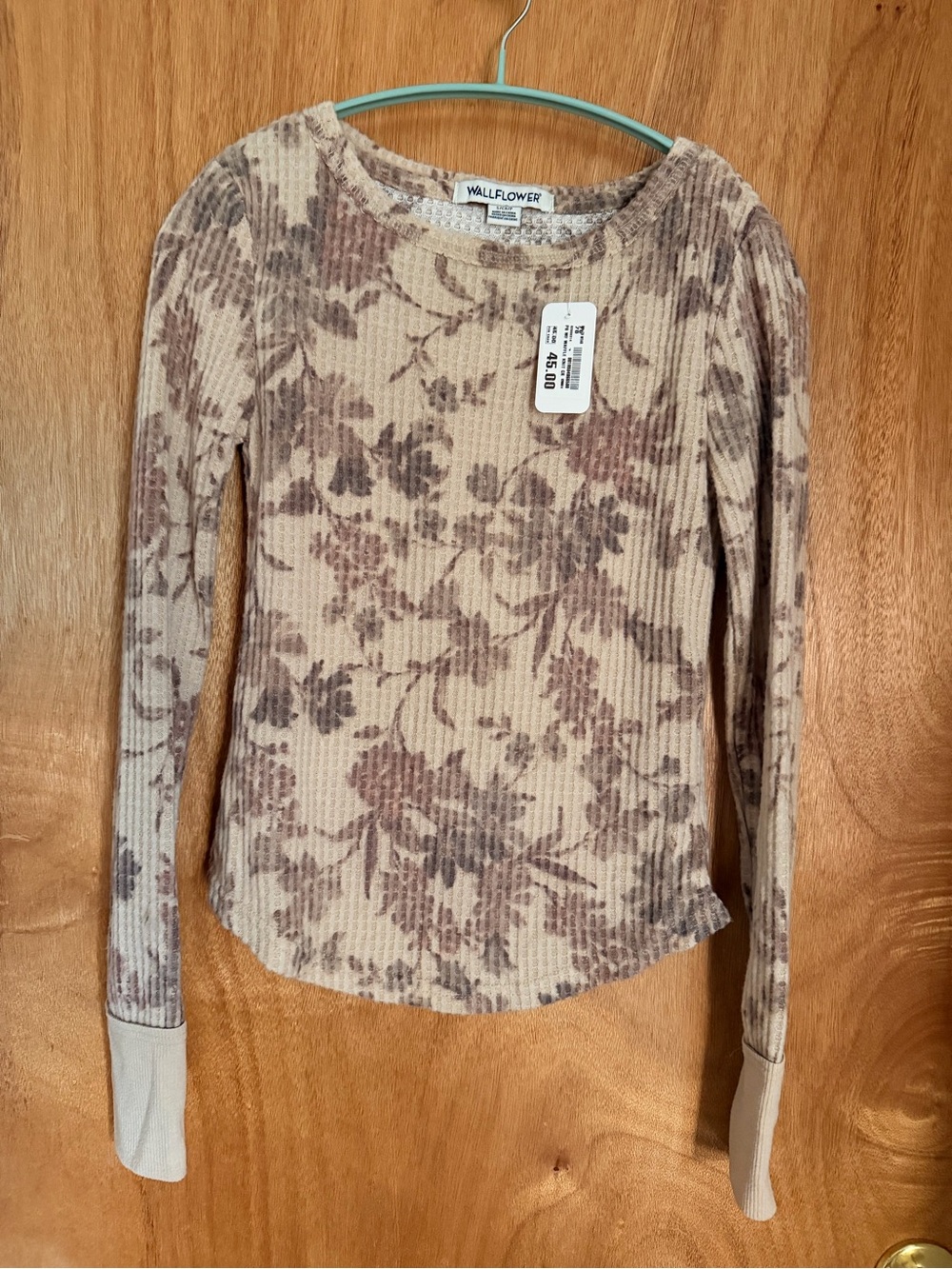 Waffle Knit long sleeve shirt- Cream/Tan